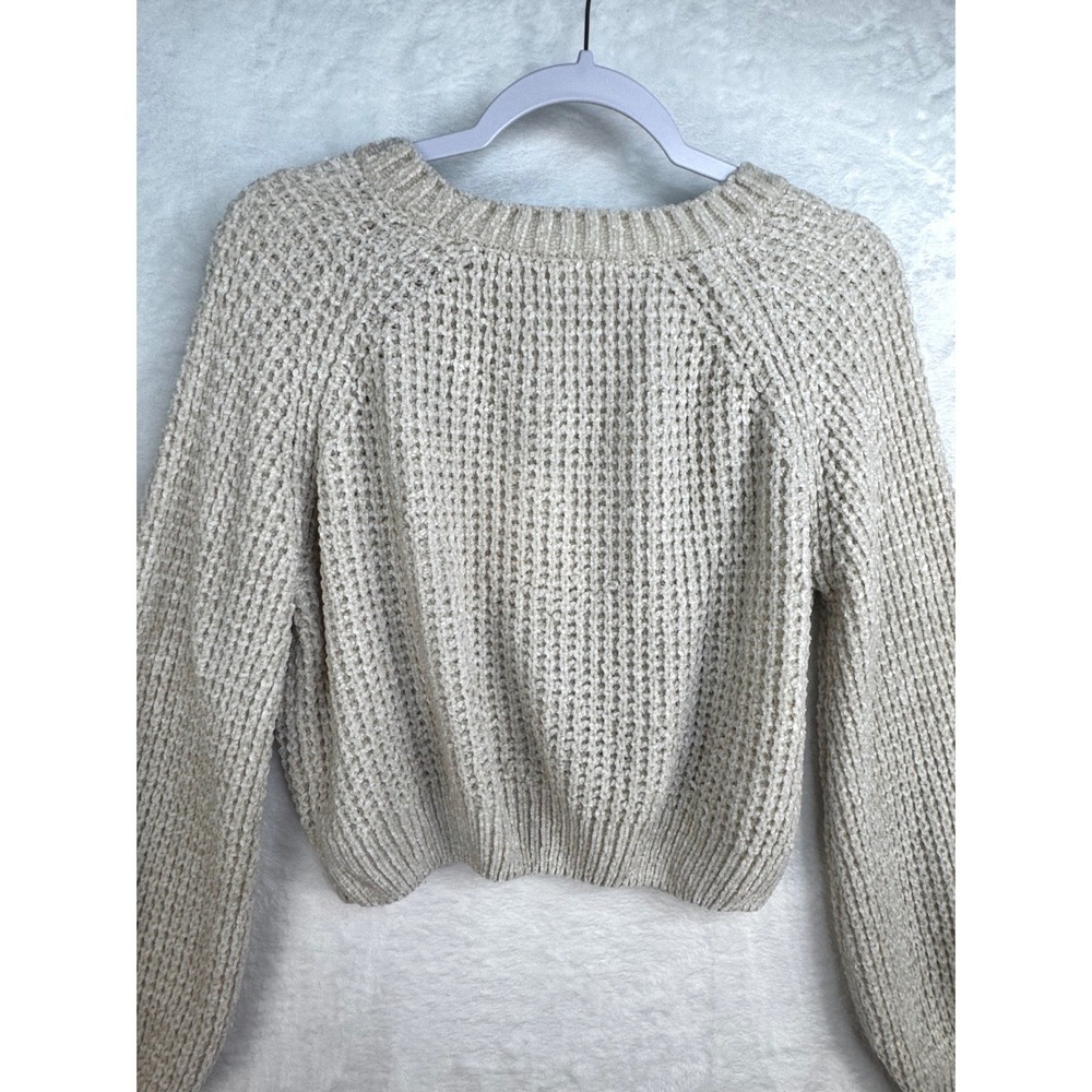 Altard State Chenille Waffle Knit Sweater Medium Oatmeal Cream Balloon Sleeve - Picture 5 of 11
